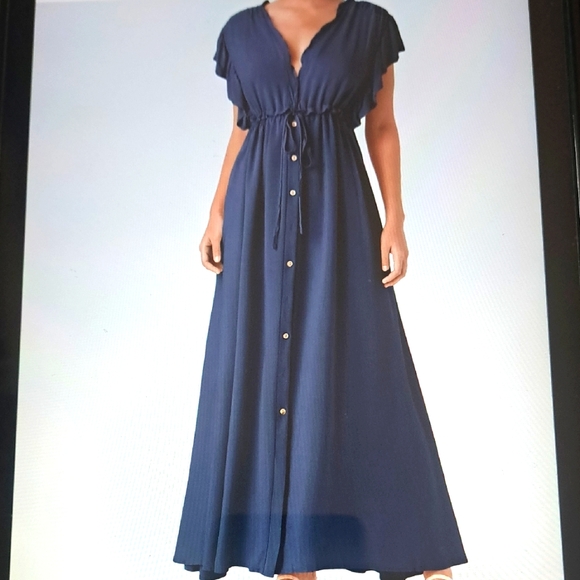 HALARA Dresses & Skirts - LARGE.  HALARA V NECK BACK. LACE DRAWSTRING BUTTON FLOWY MAXI DRESS